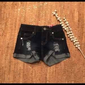 Distressed denim shorts